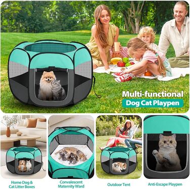 Клітка-забіг для цуценят, вольєр для собак та котів, портативна клітка-забіг для тварин, водовідштовхувальне полотно Oxford, з сумкою для перенесення, для дому, вулиці, кемпінгу (Білий, Зелений, L(110x110x60cm))
