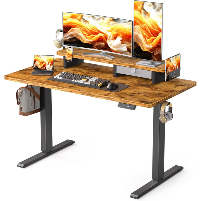 Electric Standing Desk with Drawers - Adjustable Height Desk for Home Office & Business | 120x60cm Rustic Brown