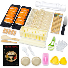 Набір для приготування суші 31 предмет – професійний набір з бамбуковою килимком, дозатором рису, формами для суші та кухонними аксесуарами – ідеально для домашніх суші, сашімі та макі-ролів