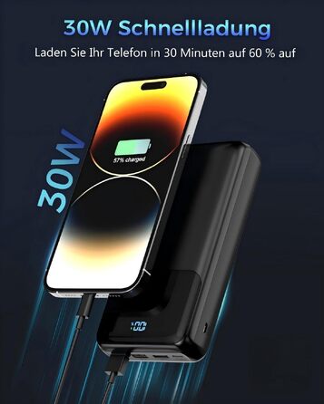 Потужний зовнішній акумулятор Power Bank на 60000 mAh, велика ємність, чорний