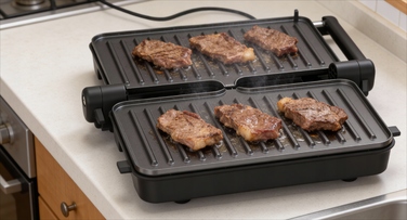 Контактний гриль Kalorik 1200 Вт, сріблястий, з розкриттям на 180°