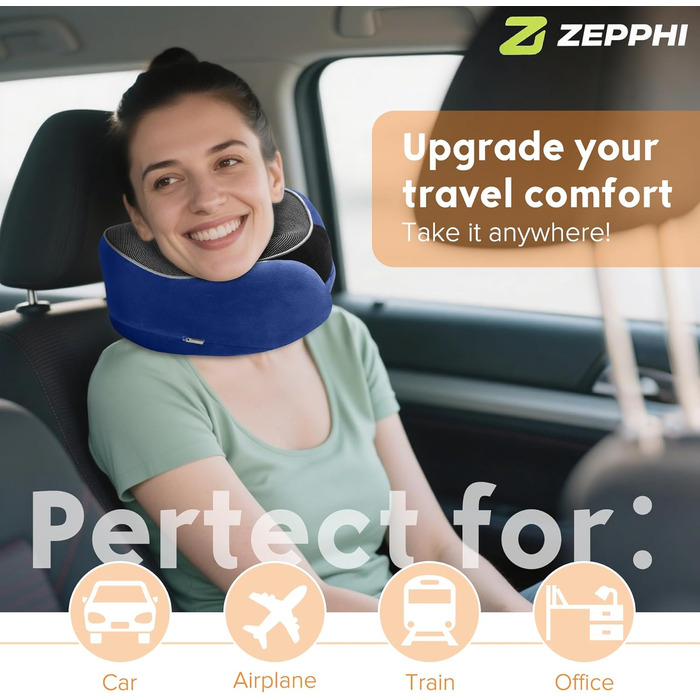 Подушка для шиї у літак, подушка для подорожей Memory Foam, подушка-вовчок для дорослих, ергономічна підтримка шиї з 3D-маскою для сну, навушниками, сумкою - ідеально для літака, авто, дому, офісу, блакитна подушка для сну