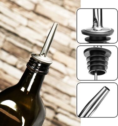 Виливники для пляшок Com-Four® 6 шт. з нержавіючої сталі – дозатор для алкоголю, олії, оцту – для бару, коктейлів, підходить для більшості пляшок (сріблястий, без кришки)