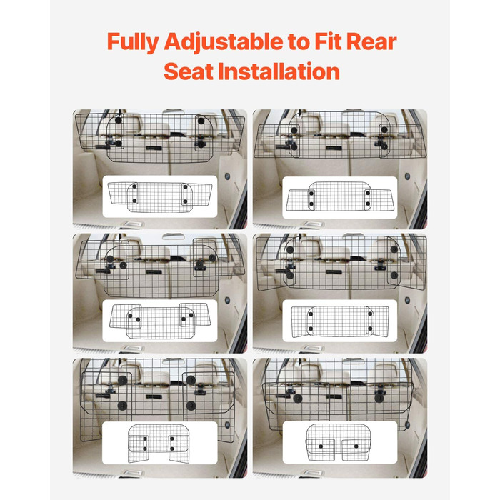 Автобар'єр для собак VEVOR, регульована перегородка, сітка (968x405 мм), захист для заднього сидіння, універсальна бар'єр для SUV, позашляховиків, вантажівок, не складається, 96.5-162 см * 41 см