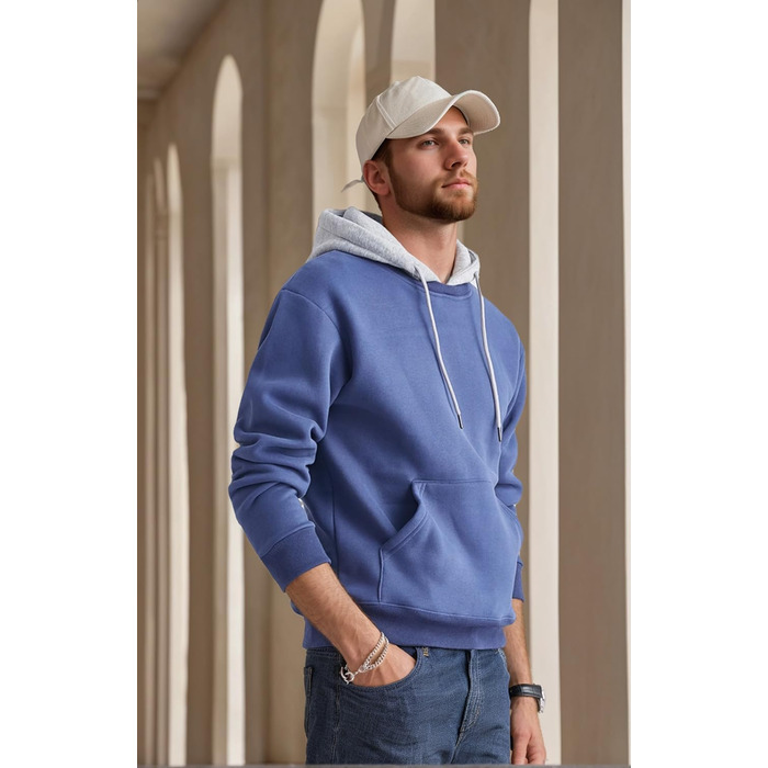 Чоловічий худі з капюшоном, довгим рукавом, вітрозахисна куртка, блоковий колір (S, T-блакитний)