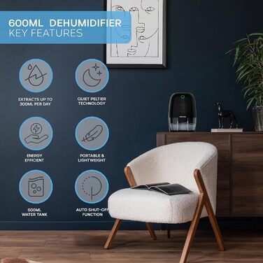 MONHOUSE Зволожувач повітря 600 мл Портативний - Міні зволожувач для дому, спальні, авто, офісу, гаража. Електричний, чорний