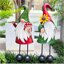 HONGLAND Garden Gnome Statue for Outdoor Use, Metal, 18 inches, Gnome Figure, Decorative Props for Vacation, Christmas, Lawn, Patio, Yard, Garden Decoration, 2 Pack