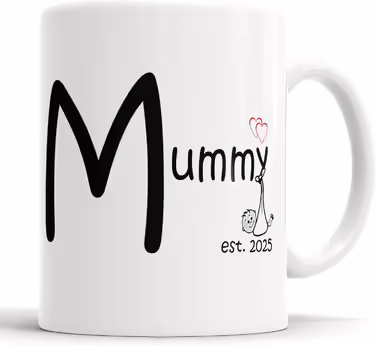 Faithful Prints Mummy and Daddy 2025 Mug Set, customizable for new parents, Mom and Dad, Mother, Father, White, 325 ml
