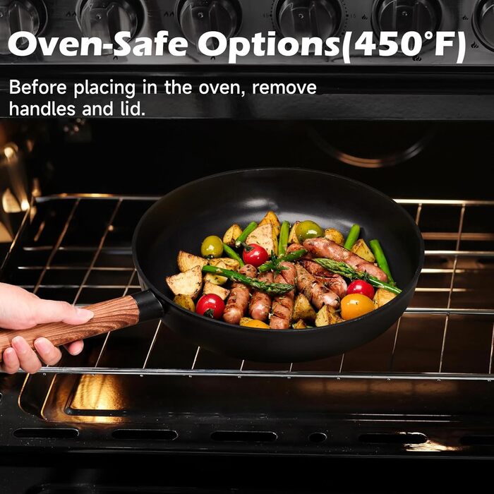 Набір посуду JEETEE 17 предметів з антипригарним покриттям Ceramic, набір каструль та сковорідок з знімними ручками, для всіх типів плит, сумісний з духовкою