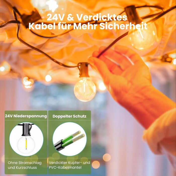 LED гірлянда Yuusei для декору: 100+4 лампочки, тепле світло, IP45, 45м (2x30м), для саду, балкону, вечірки