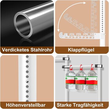 Телескопічна система для гардеробу, штанга для одягу зі 6 штангами, телескопічна шафа для одягу з 2 гачками, регульована полиця 110-300 см, для дому та магазину одягу, білий