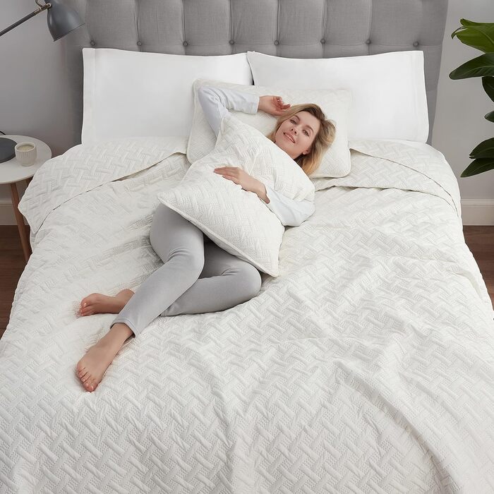 Комплект літньої постільної білизни Serta з ковдрою та наволочками, поліестер, лаймовий колір (Full/Queen, слонова кістка)