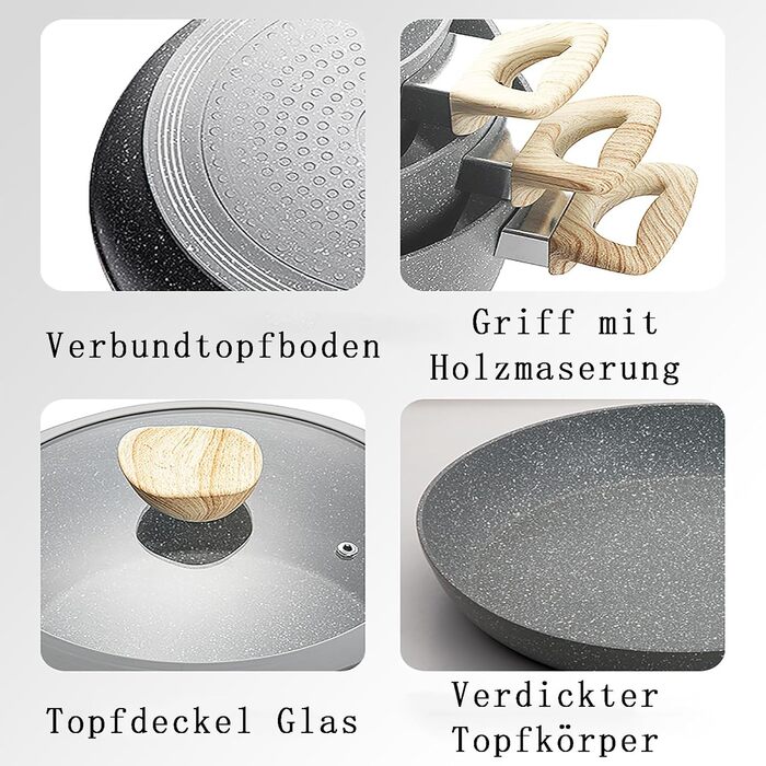 Набір каструль та сковорідок для індукційної плити: 12-ти частинний набір з гранітним антипригарним покриттям, без PFOA та PFOS, ідеальний для початківців та професійних кухарів (чорний)