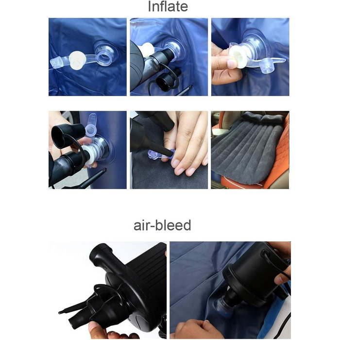 Надувна автомобільна матрац з насосом для подорожей, кемпінгу та відпочинку на природі. Чорний колір.