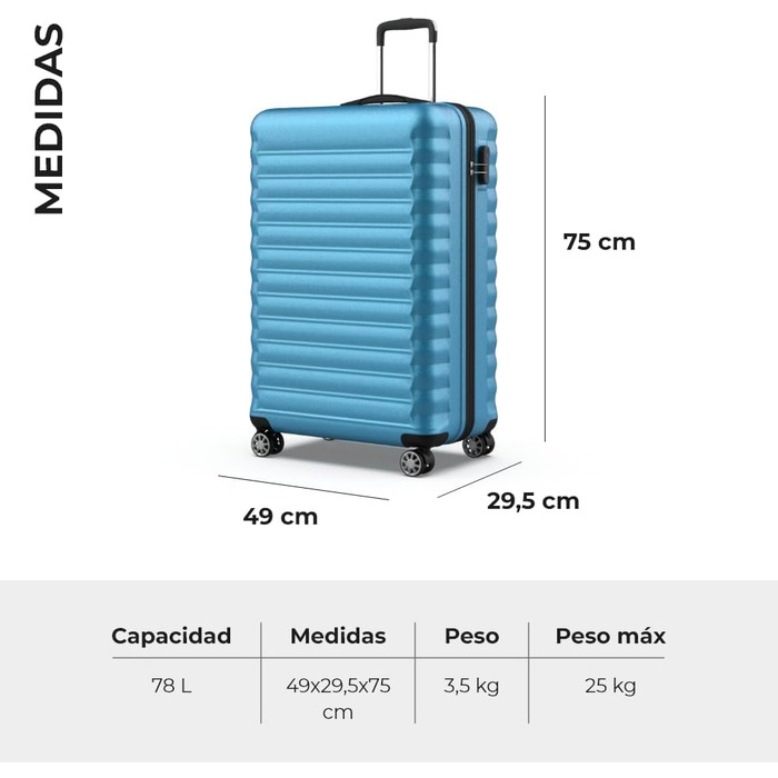 Набір валіз NEWTECK 4 шт. (75см, 63см, 53см, культиватор), ABS, жорсткий, водостійкий, з коліщатами, з замком (Блакитний)