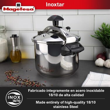 Скороварка Magefesa Inoxtar 10 л, нержавіюча сталь 18/10, індукція, здорове приготування, 5-шаровий термодно, поворотний замок