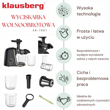 Горизонтальна шнекова соковижималка Klausberg KB 7867, 150 Вт