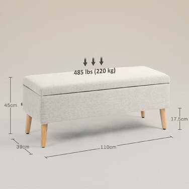 Лавка HOMCOM з місцем для зберігання, до 220 кг, з текстурою льону, 110x39x45 см, бежева