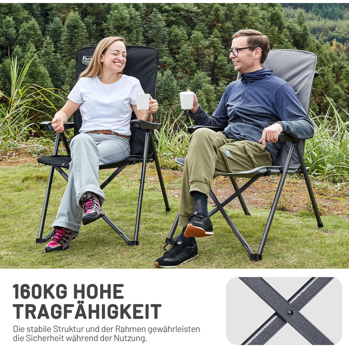 Кампінговий стілець розкладний Timber Ridge 2 шт, чорний, з високою спинкою, 3 положення, до 160 кг, широкий сидіння 57 см, для кемпінгу, балкону, дачі