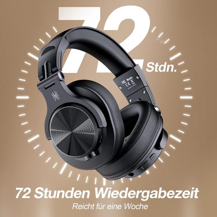 OneOdio Bluetooth навушники Over-Ear, 72 год HiFi Stereo, бездротові, з 6.35mm та 3.5mm аудіоджеком для студії, DJ, телефону, ПК, підсилювача - Чорний
