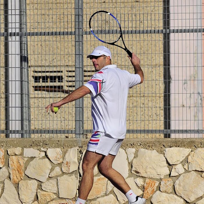 Senston Adult Tennis Racket Set - 2 Rackets, 3 Balls, 2 Grips, Vibration Dampeners (Red & Blue)