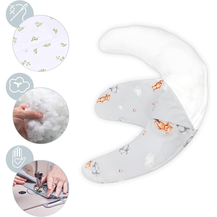 Подушка для вагітних Totsy Baby Stillkissen XXL - для годування та сну, 190 см, бавовна Oeko-Tex, бежевий колір з білими зірками