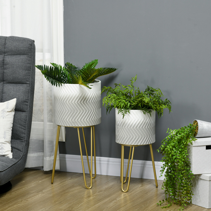Outsunny 2-Piece Flower Pot Stand Planter Stand Shelf for Living Room & Balcony Made of Metal, Modern Design