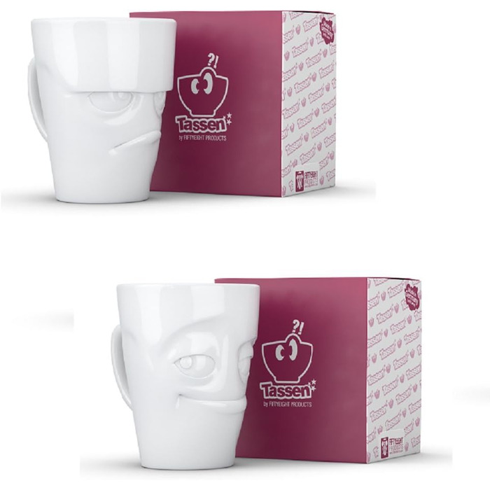 Fiftyeight, Porcelain, Handle Mugs 2-Piece Set, Grumpy and Mischievous, 350 ml Handle Cups