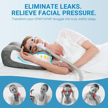 Подушка CPAP Elviros з піни Memory Foam для сну на боку, регульована по висоті та жорсткості, сумісна з масками, сіра (Нейлон, Еластан)