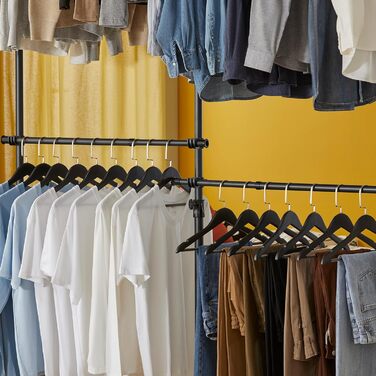 SoBuy KLS03-SCH Clothes Rack Coat Stand with 4 Clothes Rails Telescopic Wardrobe System Adjustable Shelf System black Bra approx. 124-226x200-285cm