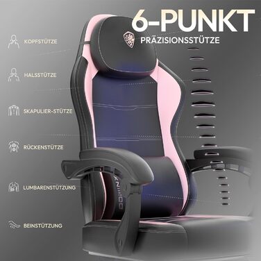 Ігровий крісло Dowinx з PU-шкіри, ергономічний, з підтримкою попереку, для ПК, до 150 кг, рожевий