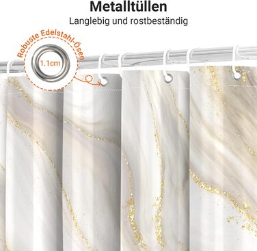 Штора для ванної кімнати 180x200 см з антигрибковим покриттям, водовідштовхувальна, поліестер, з кільцями (Phnom Penh Сірий мармур)