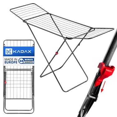 КADAX Сушарка для білизни з 18 метрами сушильної поверхні, розкладний сушильний верстат, для квартири, балкону та саду, з антиковзними ніжками, економія місця, виготовлено в ЄС (Антрацит)