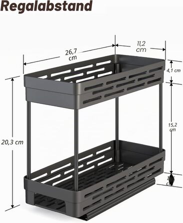 Органайзер для спецій висувний DABIGE, 2 полиці, чорний - для шафи, 26.9x10.9x20.8 см