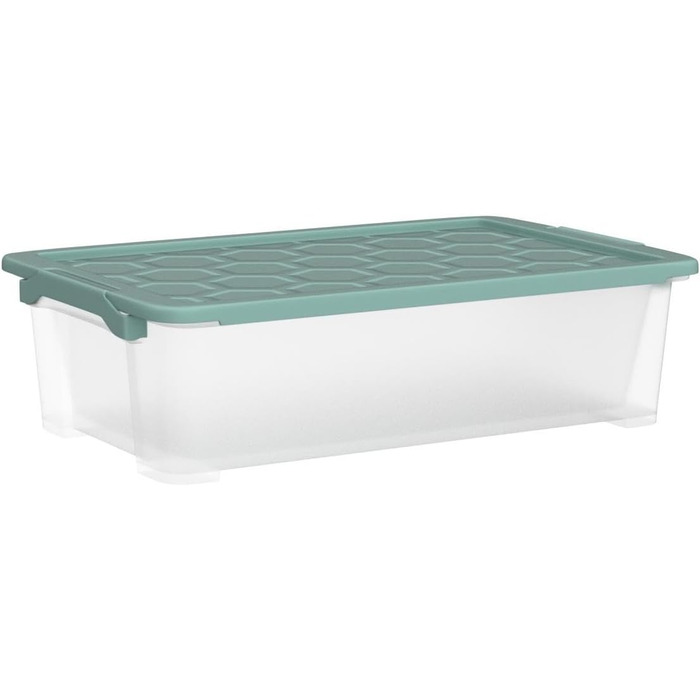 Rotho Evo Safe Keeping Storage Boxes with Lid, Plastic, Turquoise/Transparent (30l, 3-Piece Set)