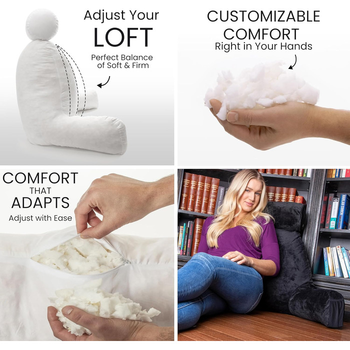 Подушка для чоловіків з підлокітниками - чорна, преміум-якість, з піною з пам'яті, знімний валик для шиї | Black