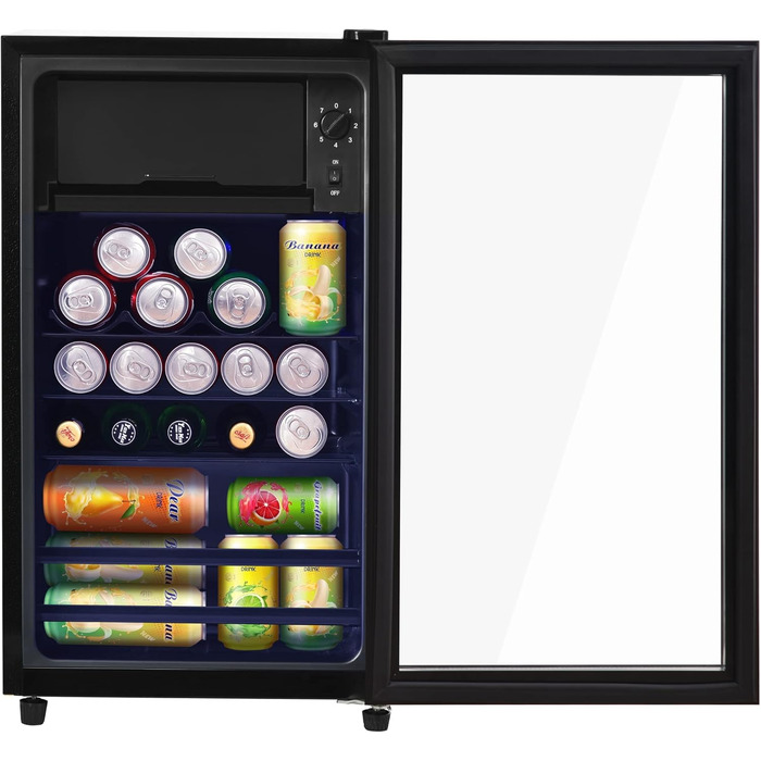 Холодильник Merax Freistehend 120L з морозильником 8L, LED-підсвічуванням та регульованими полицями. Чорний колір. Підходить для ресторану, бару, напоїв та пива.