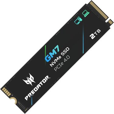 SSD Acer Predator GM7 2TB M.2 NVMe PCIe 4.0 - Швидкість читання до 7400 МБ/с - TLC NAND Flash - Внутрішній SSD для ПК, ноутбука та PS5