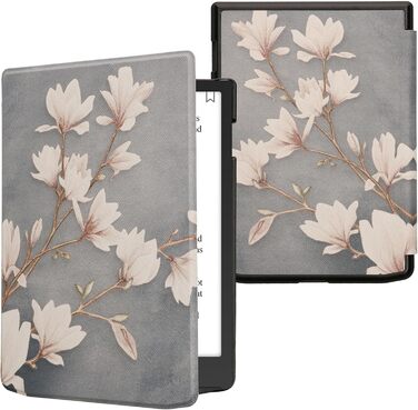 Чохол-книжка kwmobile для Pocketbook InkPad 4 / Color 3 / Color 2 / Vivlio InkPad 4 / InkPad Color 3 - Magnolien Taupe Weiß Blaugrau