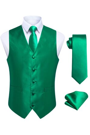 Костюм чоловічий HISDERN: жилет, краватка, нагрудна хустка в стилі пейслі, жакард (4XL, зелений)
