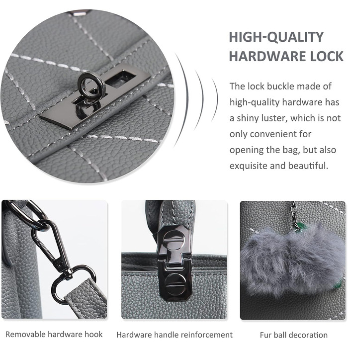 Сумка жіноча шкіряна NICOLE & DORIS 2025 чорна/сіра з помпоном та знімним ремінцем