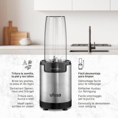 Блендер Ufesa White Gold, 1500 Вт, 1.5 л скляний глечик, регулятор швидкості з LED-підсвічуванням, подрібнювач льоду, 6 знімних лез з нержавіючої сталі, 2 швидкості + TURBO
