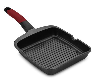 Гриль BRA Premiere смугастий 22 см, алюмінієвий литий, тришаровий з антипригарним покриттям без PFOA, для всіх плит (індукція), червоний