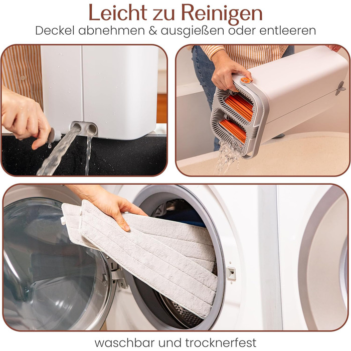 Набір для миття підлоги XL з відром, 2-камерна система, телескопічна ручка 143-181 см, плоский моп 40 см, самовіджимання з видаленням шерсті тварин та 2 мікрофібровими накладками, білий – ALANBERG®