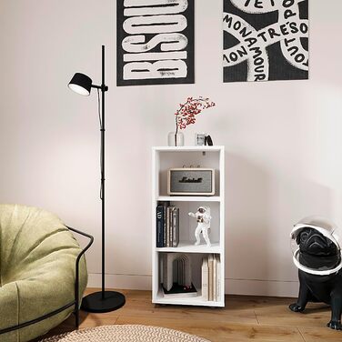 Білий книжковий стелаж KOMTO Regal 80 см, 3 полиці, регульована висота, 80x90x24 см, для книг і зберігання