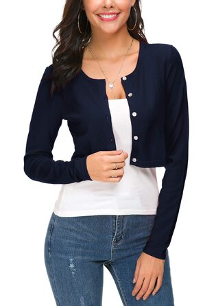 Болеро жіноче EXCHIC трикотажне з ґудзиками, довгий рукав, темно-синій (Navy Blue) - ідеально для суконь