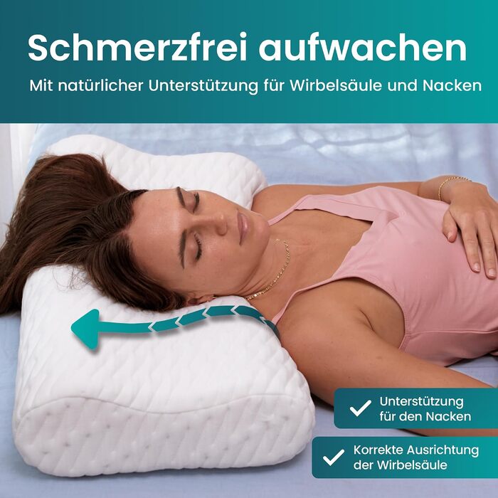 Ортопедична подушка BLISSBURY з ефектом пам'яті (Memory Foam) для шиї та голови, регульована анатомічна подушка від болю в шиї для сну на боці та животі, з бамбуковим чохлом та гіпоалергенною вугільною піною