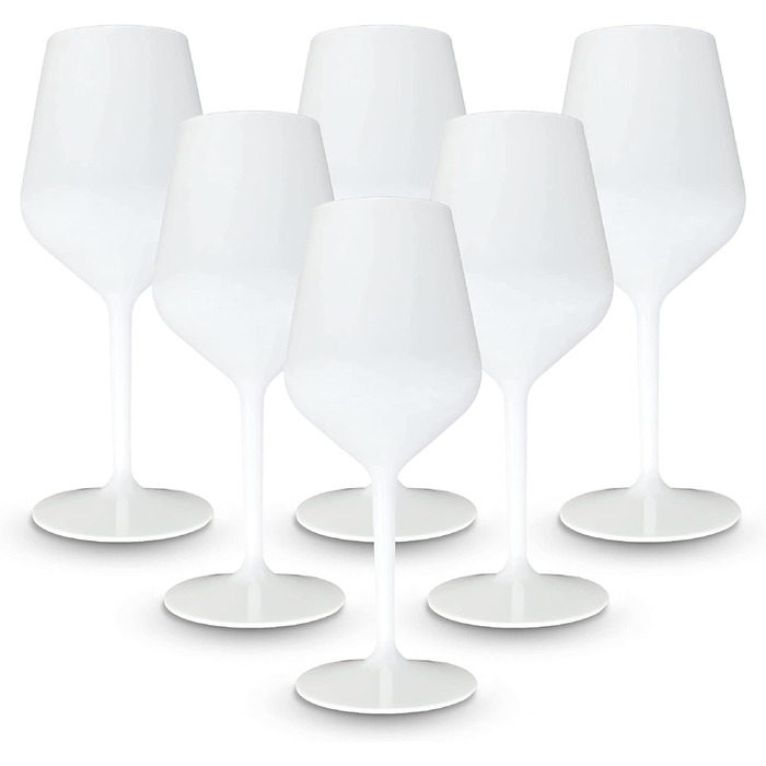 BRYNA - Set of 6 Wine Glasses 33 cl made of Polycarbonate (hard plastic), 100% Italian design, Unbreakable glasses, Reusable and dishwasher-safe wine glasses, White