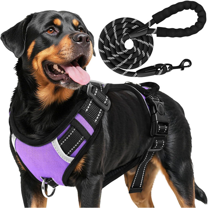 Нашийник для собак великих порід з ручкою, без обмеження грудної клітки, дихаючий, безпечний, світловідбиваючий, без матеріалу PU, для тренувань та активного відпочинку, Стиль 2, фіолетовий (L)