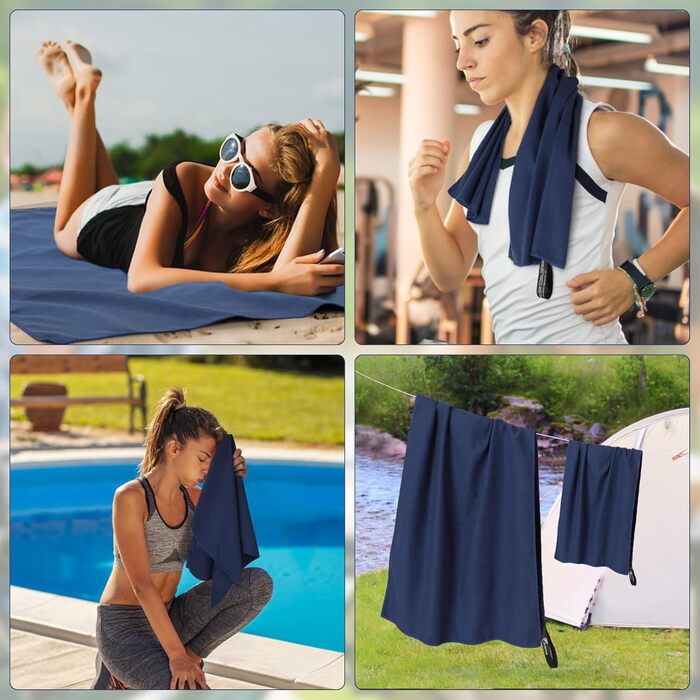 Набір рушників з мікрофібри 2 шт: великий (180x90 см) для пляжу та маленький (80x40 см) для спорту, швидковисихаючі та не піскучі, для відпочинку, сауни, трекінгу (темно-синій)